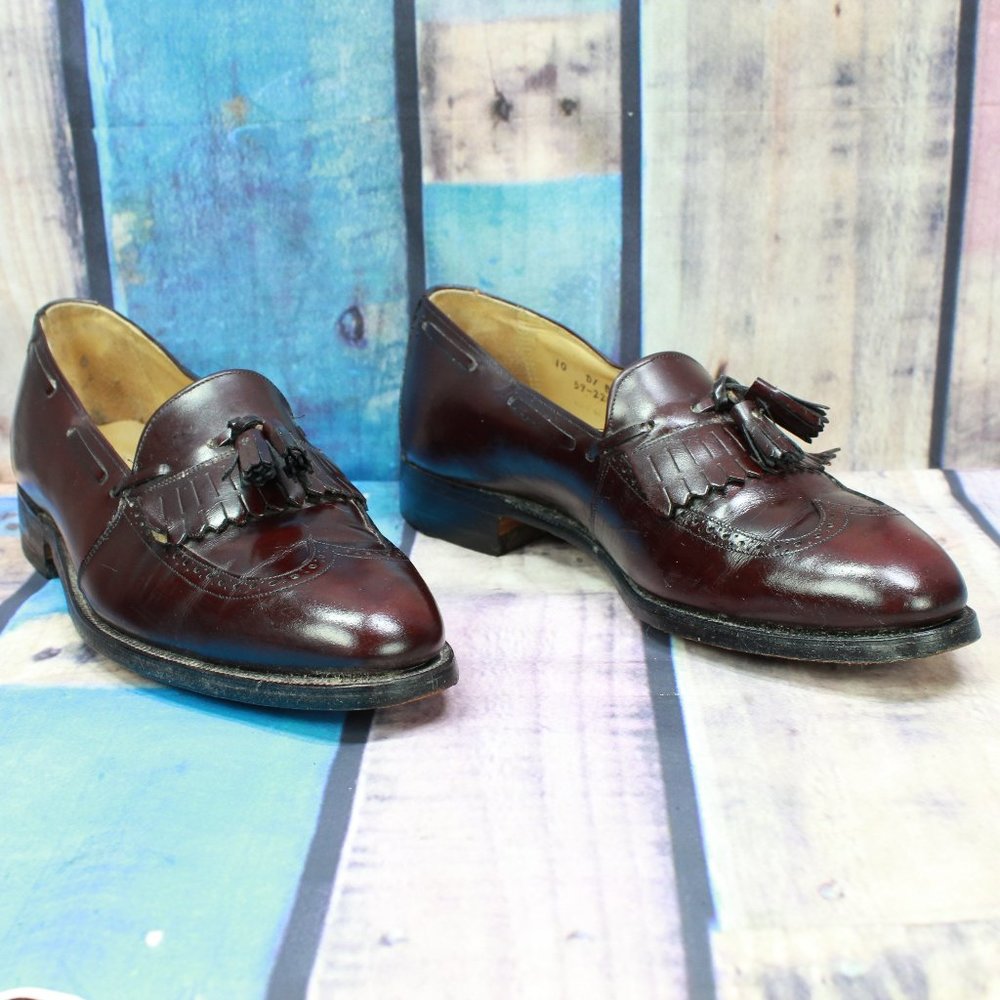 Johnston Murphy Burgundy Leather Tassel Kilt Wingtip Dress Shoes Size 10 D - Picture 3 of 10